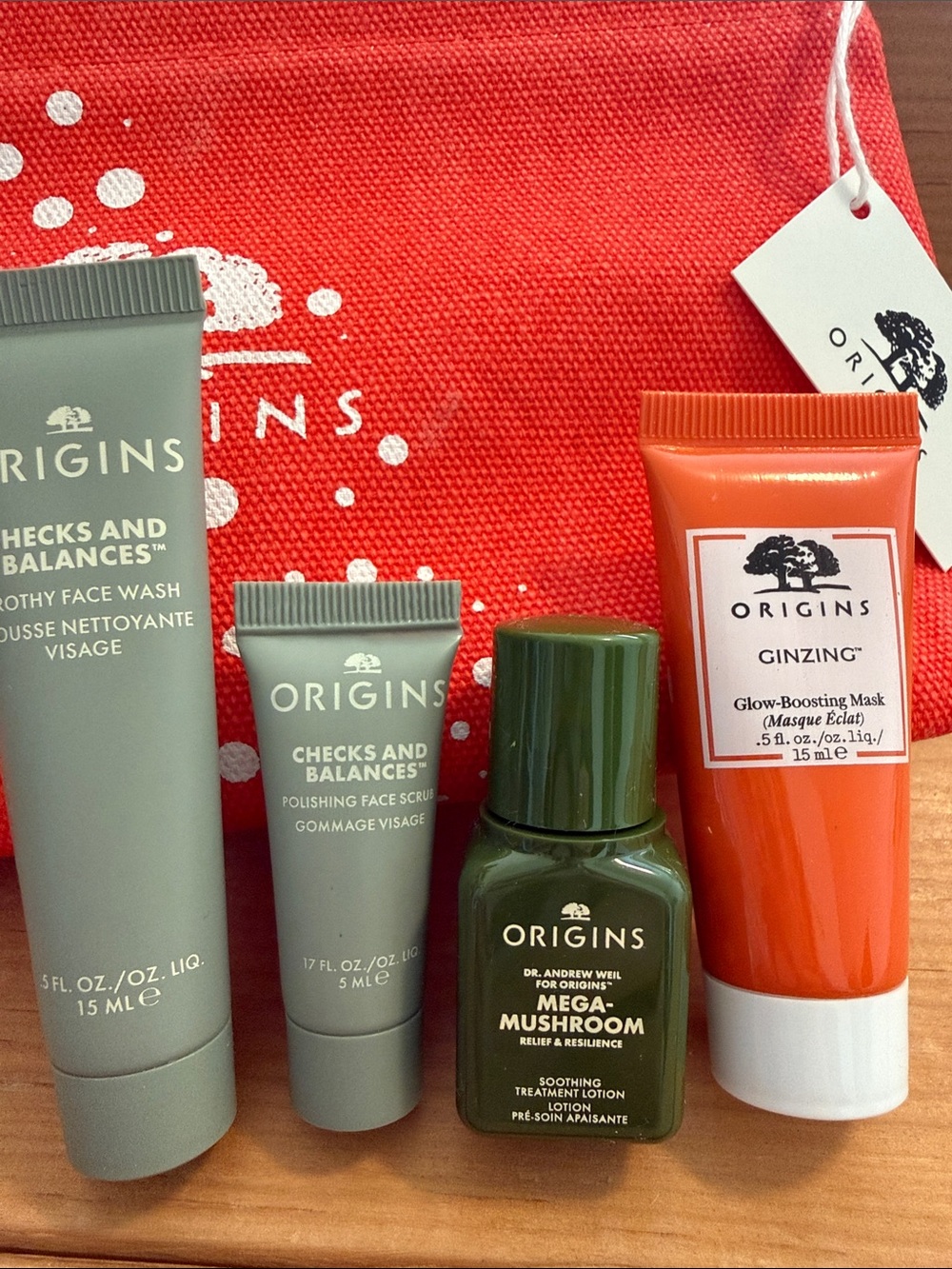 NWT Origins 5-piece Skin Care Travel Size Set: cleanse, scrub, tone, mask